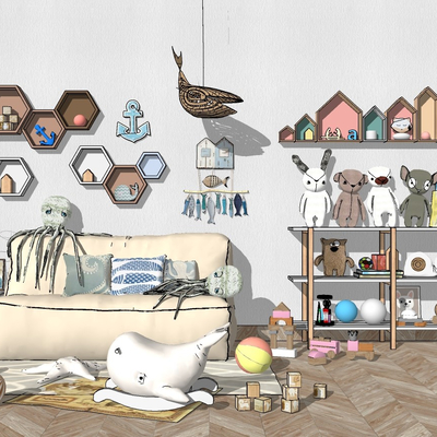  现代毛绒玩具su模型 