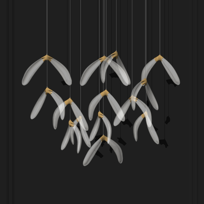  现代轻奢羽毛水晶装饰灯su模型 
