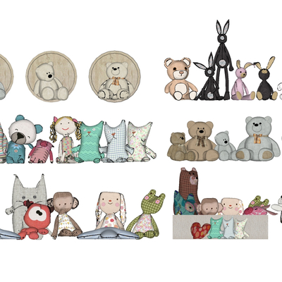  现代儿童布偶毛绒玩具su模型 