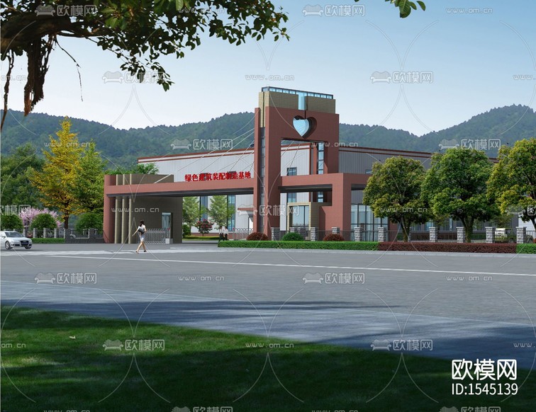 企業(yè)廠區(qū)大門建筑施工圖紙下載(渲染圖2)