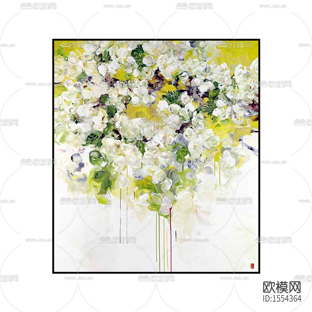 北欧简约白色小花彩绘油画装饰画下载