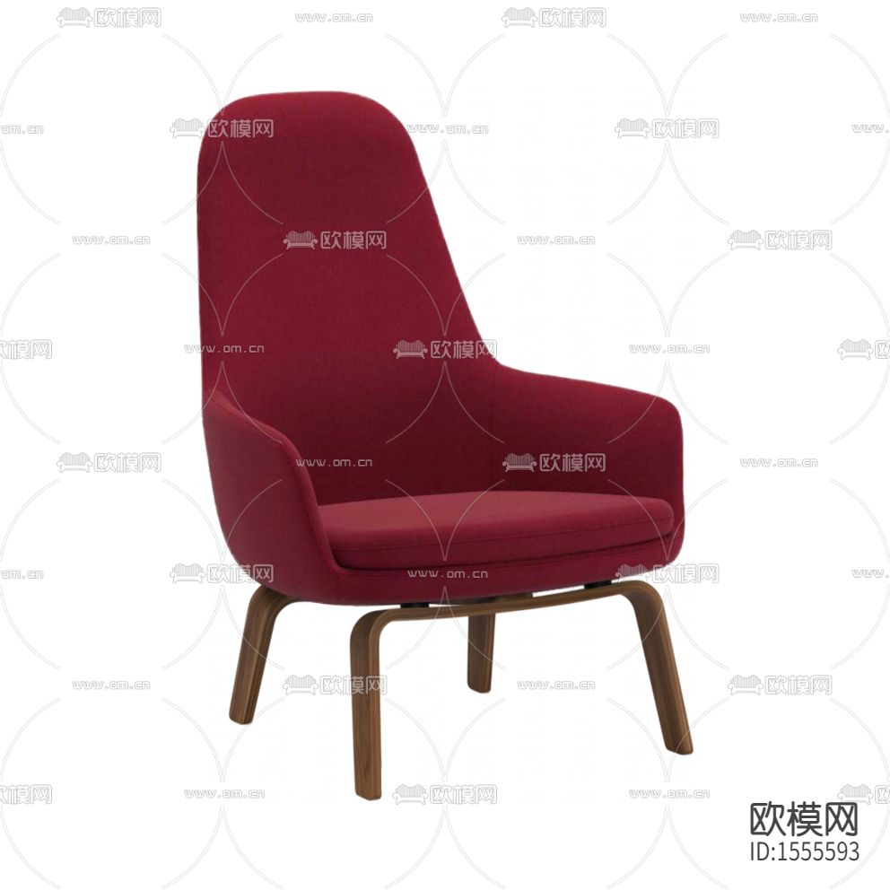 现代简约红色布艺实木休闲单人沙发下载