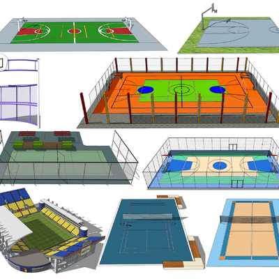  现代运动场地体育场su模型 