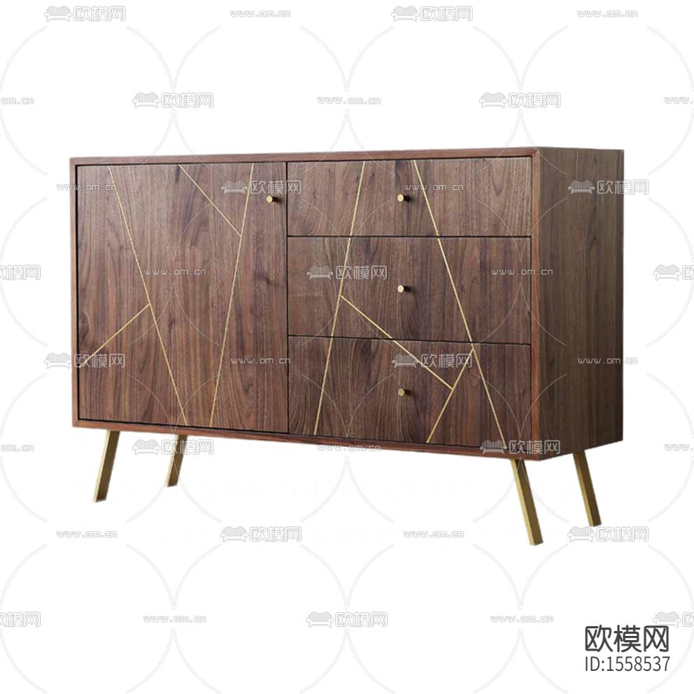 北欧简约实木黄铜条纹边柜下载