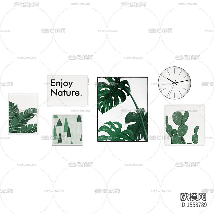 北欧简约绿植五联装饰画下载