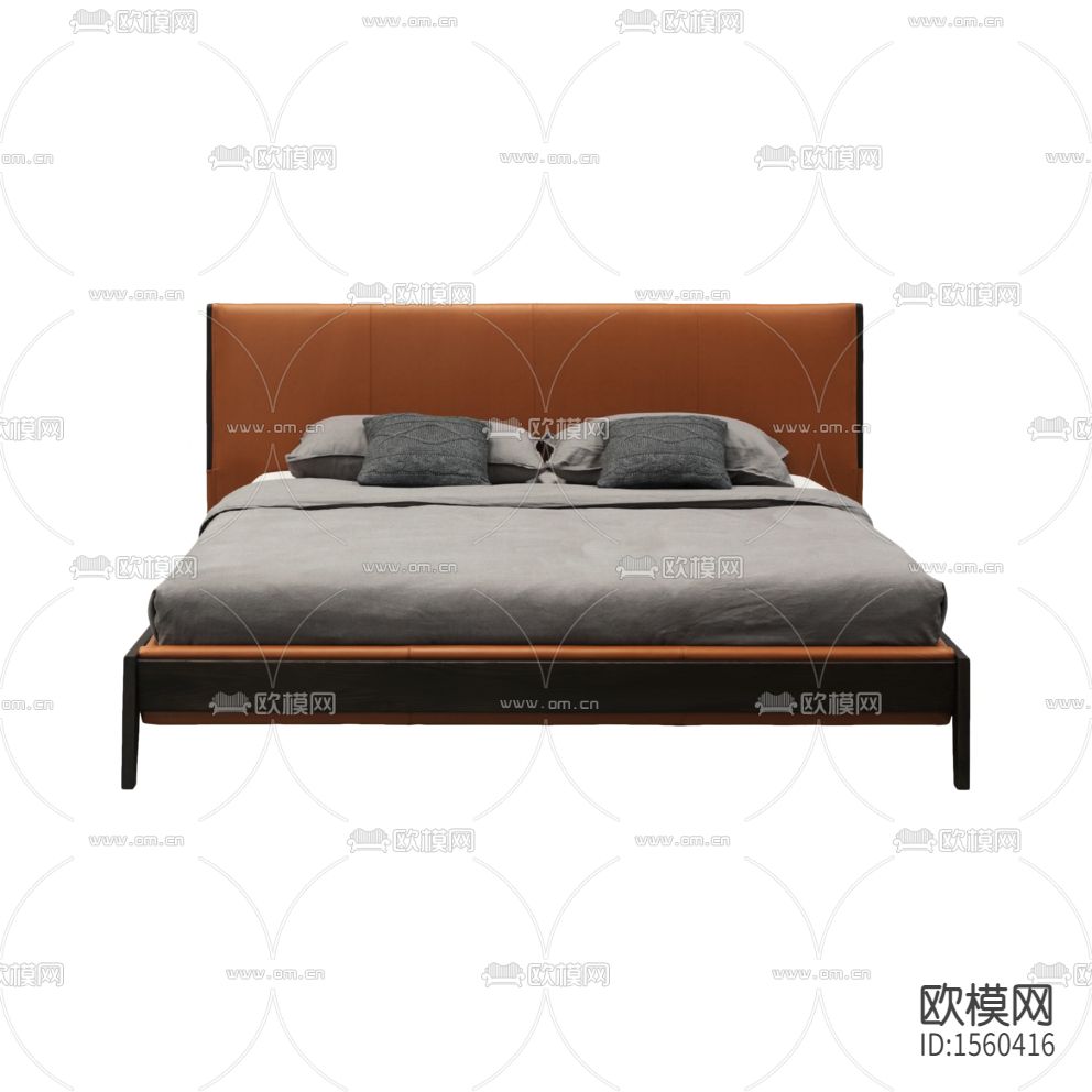 现代轻奢创意橙色皮革实木双人床下载