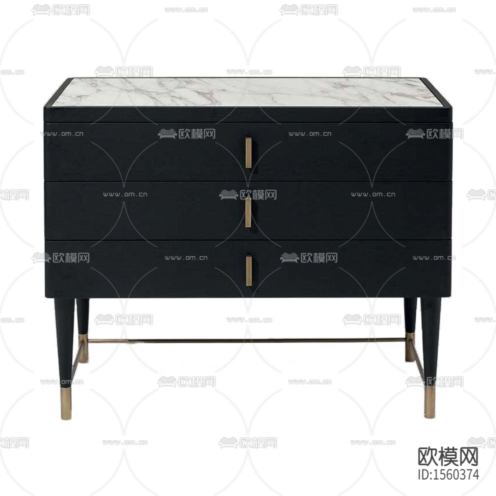 北欧简约黑色实木大理石方形床头柜下载