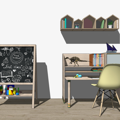  现代儿童书桌椅su模型 