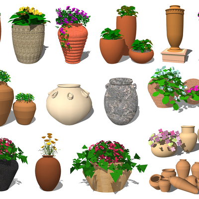  现代陶罐陶盆罐子su模型 