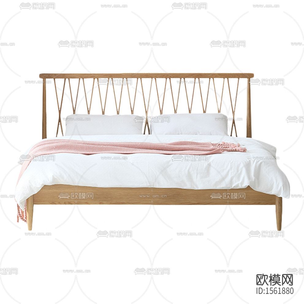 北欧简约实木布艺双人床下载