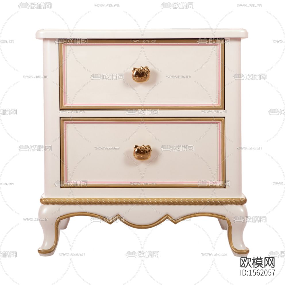 简欧创意米白色实木雕花床头柜下载