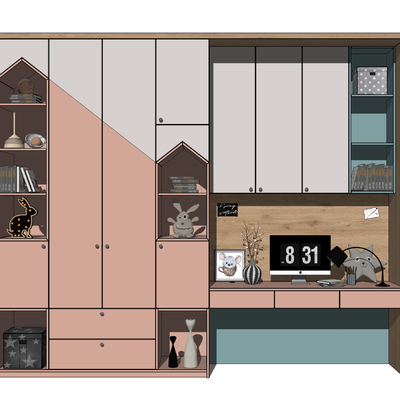  现代儿童书柜su模型 