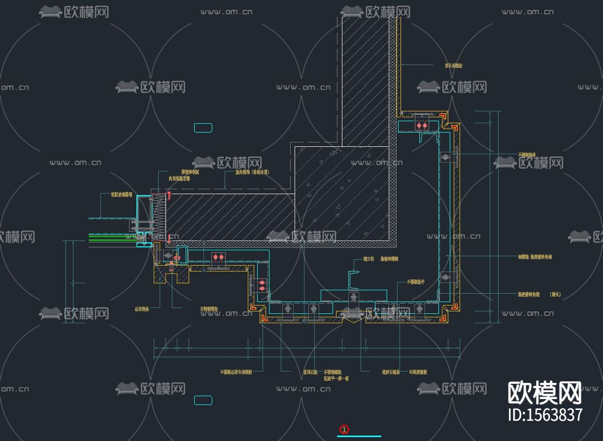 干挂湿贴大理石节点cad图库下载（渲染图4）