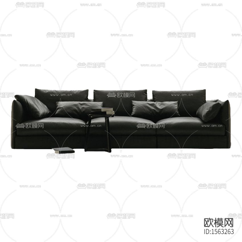 现代简约黑色牛皮三人沙发下载