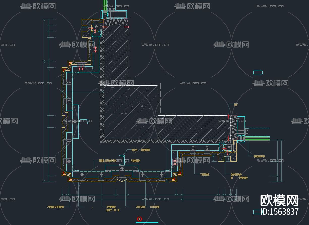 干挂湿贴大理石节点cad图库下载（渲染图3）