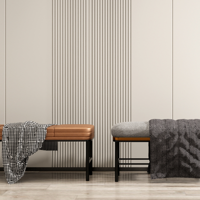  现代布艺床尾凳su模型 