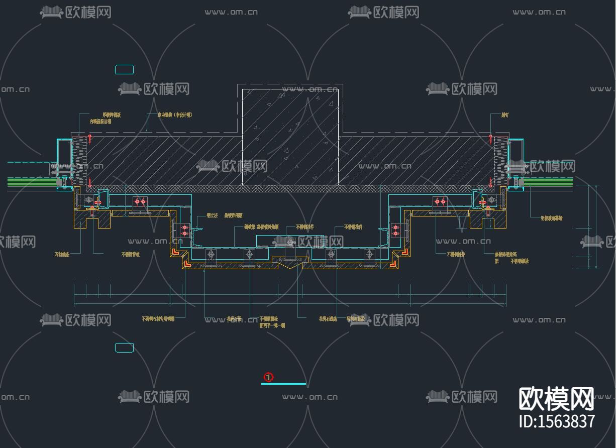 干挂湿贴大理石节点cad图库下载（渲染图2）