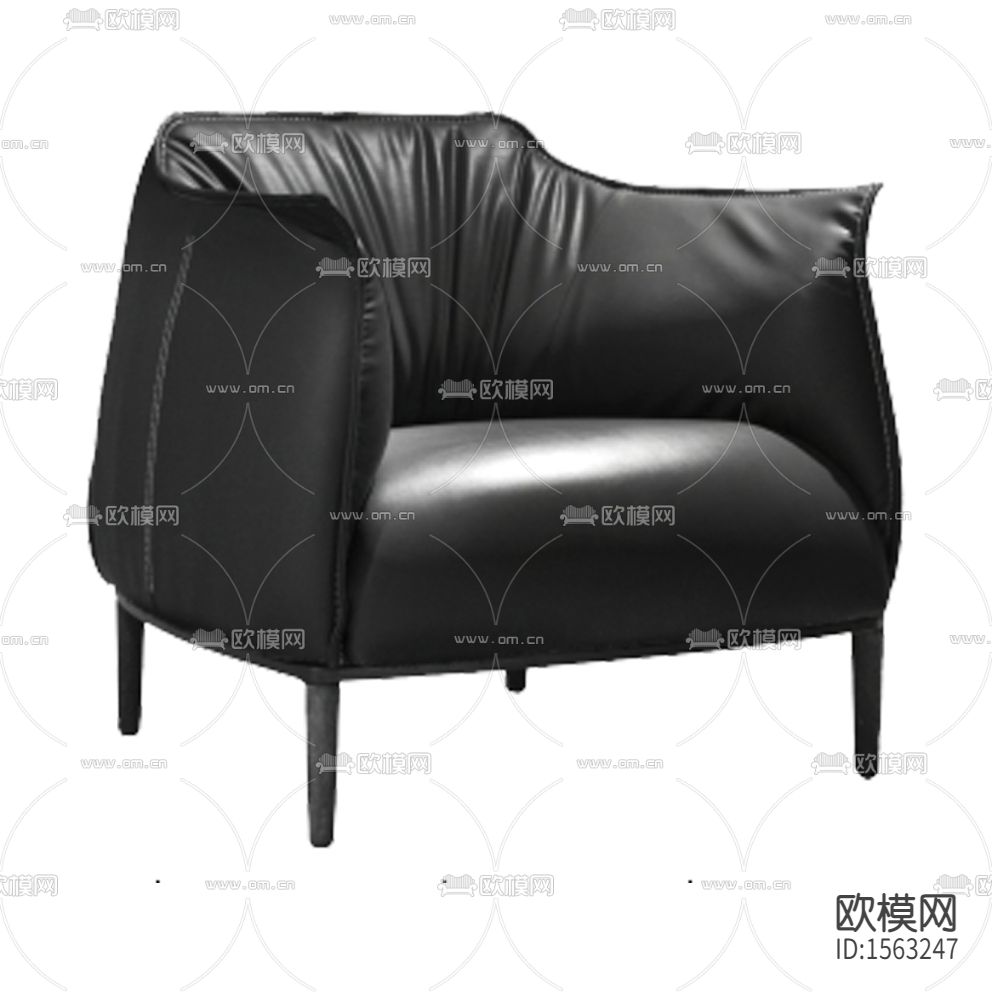 现代简约黑色皮革单人沙发下载