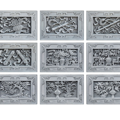  中式花草砖雕su模型 