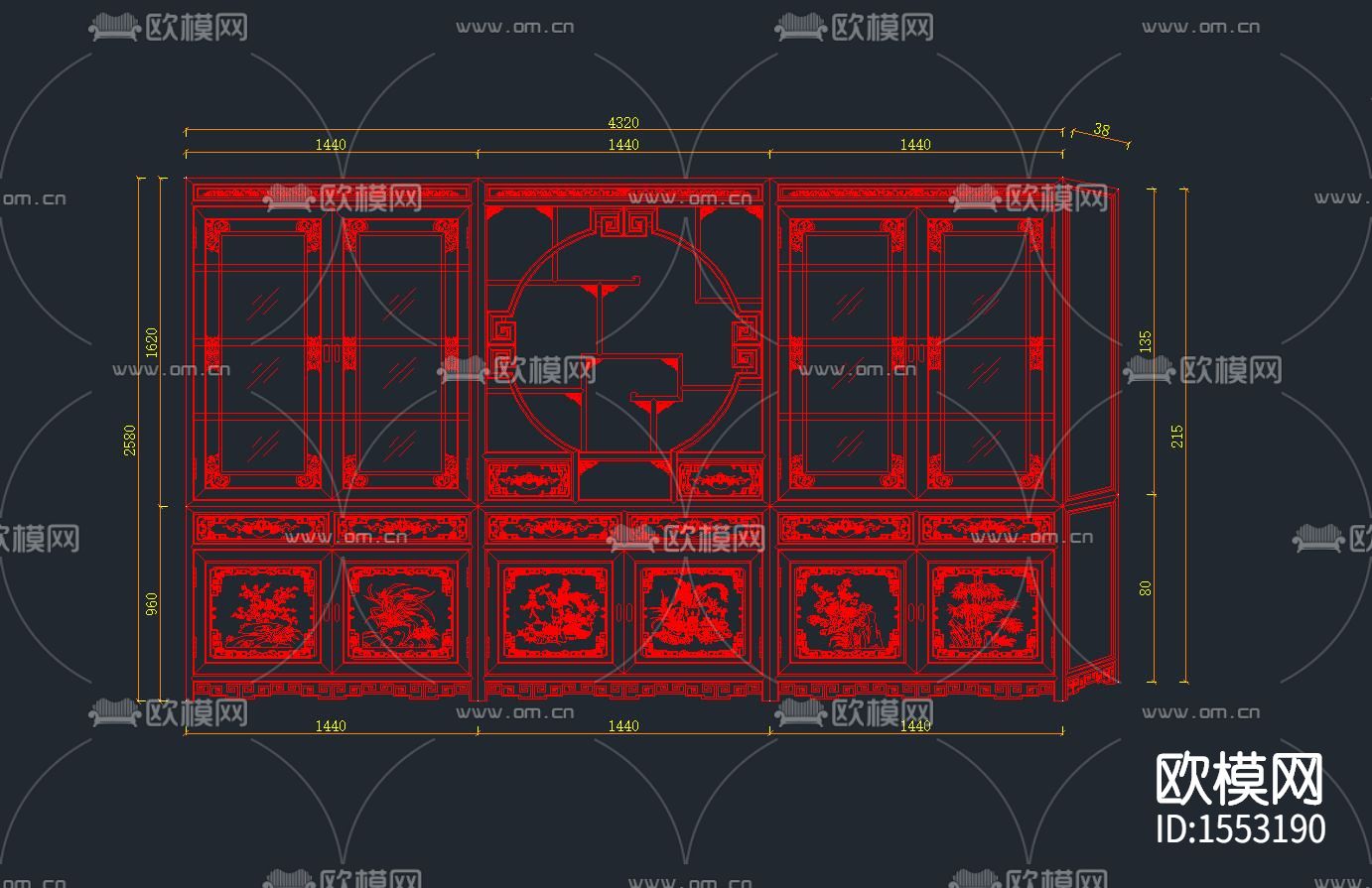 六福如意书柜节点大样下载（渲染图2）