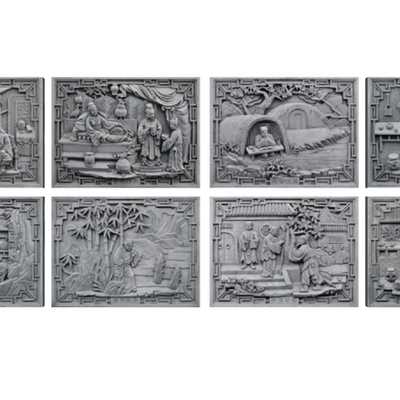  中式人物砖雕su模型 