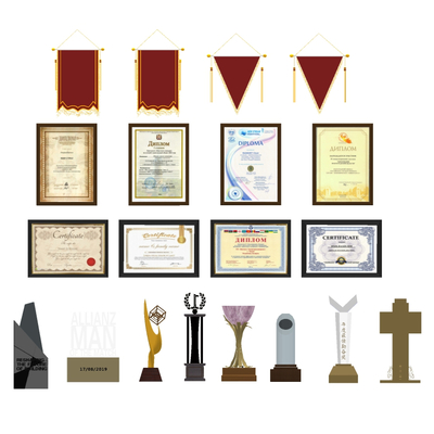  现代奖杯奖状锦旗su模型 