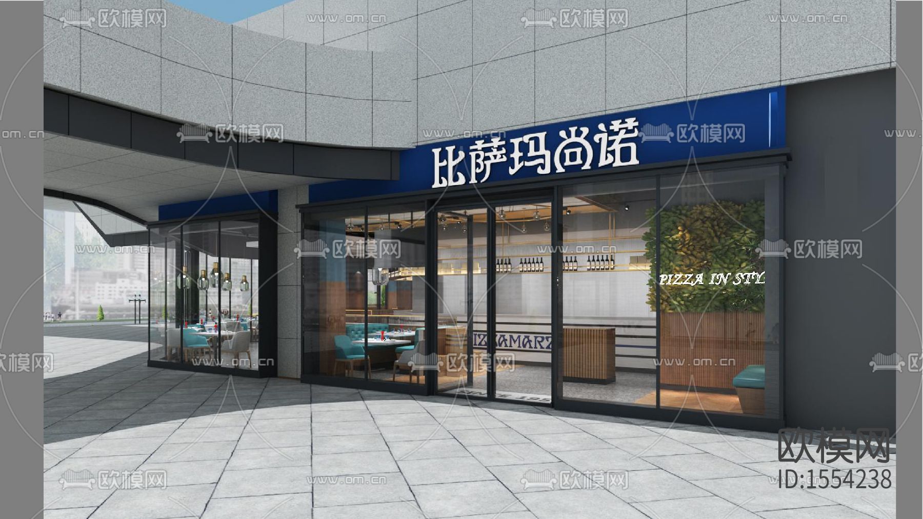 西餐厅cad施工图下载（渲染图2）