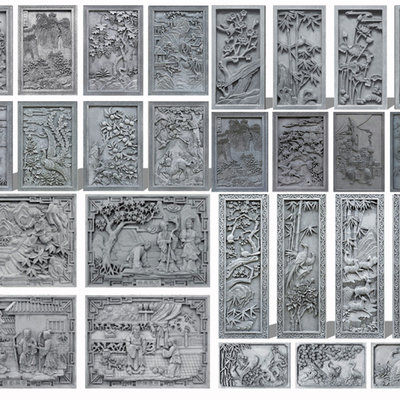  中式花鸟砖雕su模型 