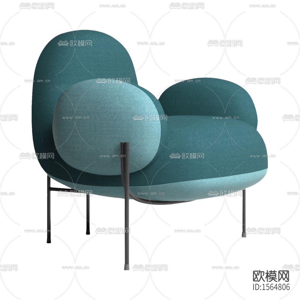 现代简约蓝色布艺金属单人沙发下载