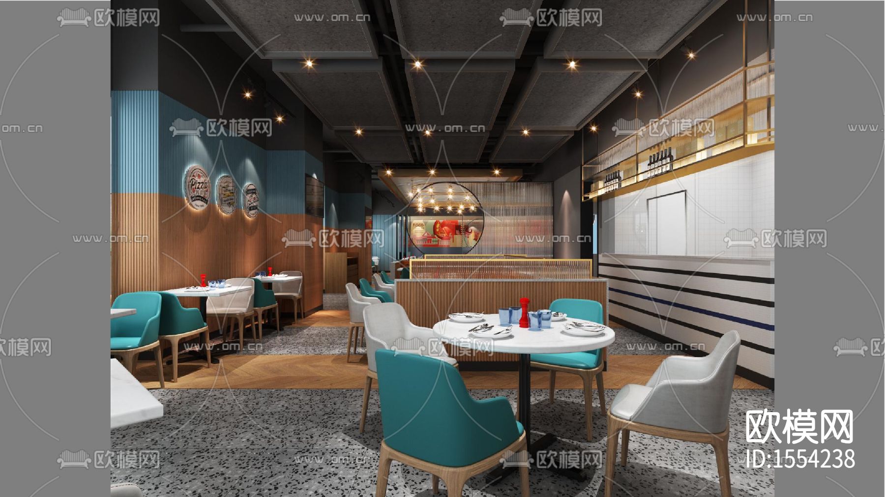 西餐厅cad施工图下载（渲染图3）