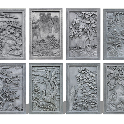  中式花鸟砖雕su模型 