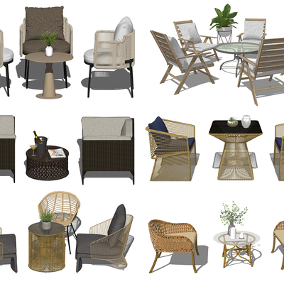  现代户外藤椅su模型 