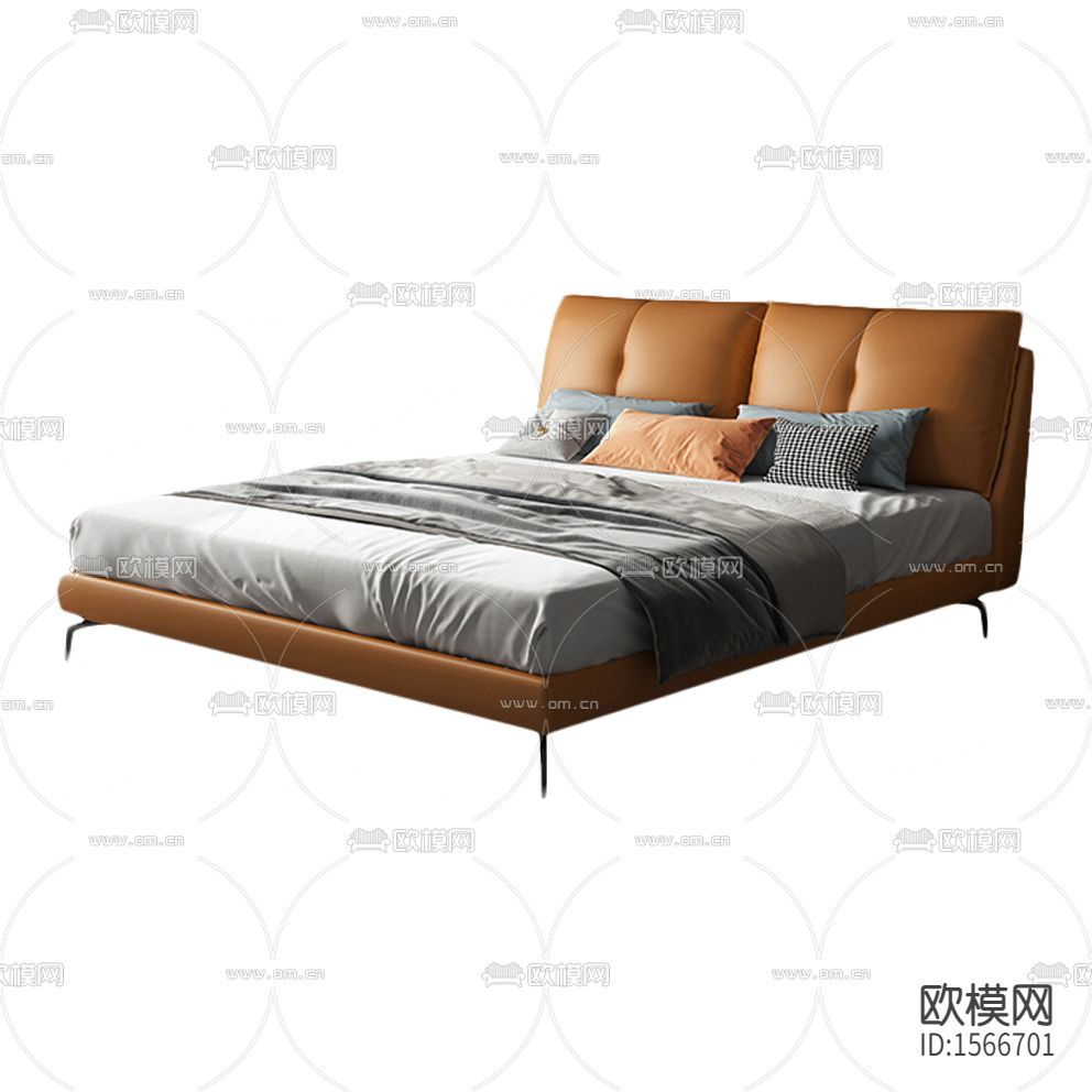 现代简约橙色皮革布艺双人沙发