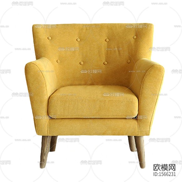 北歐簡(jiǎn)約黃色布藝實(shí)木單人沙發(fā)下載