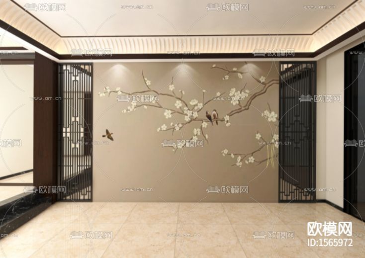 新中式禪意客廳場(chǎng)景下載