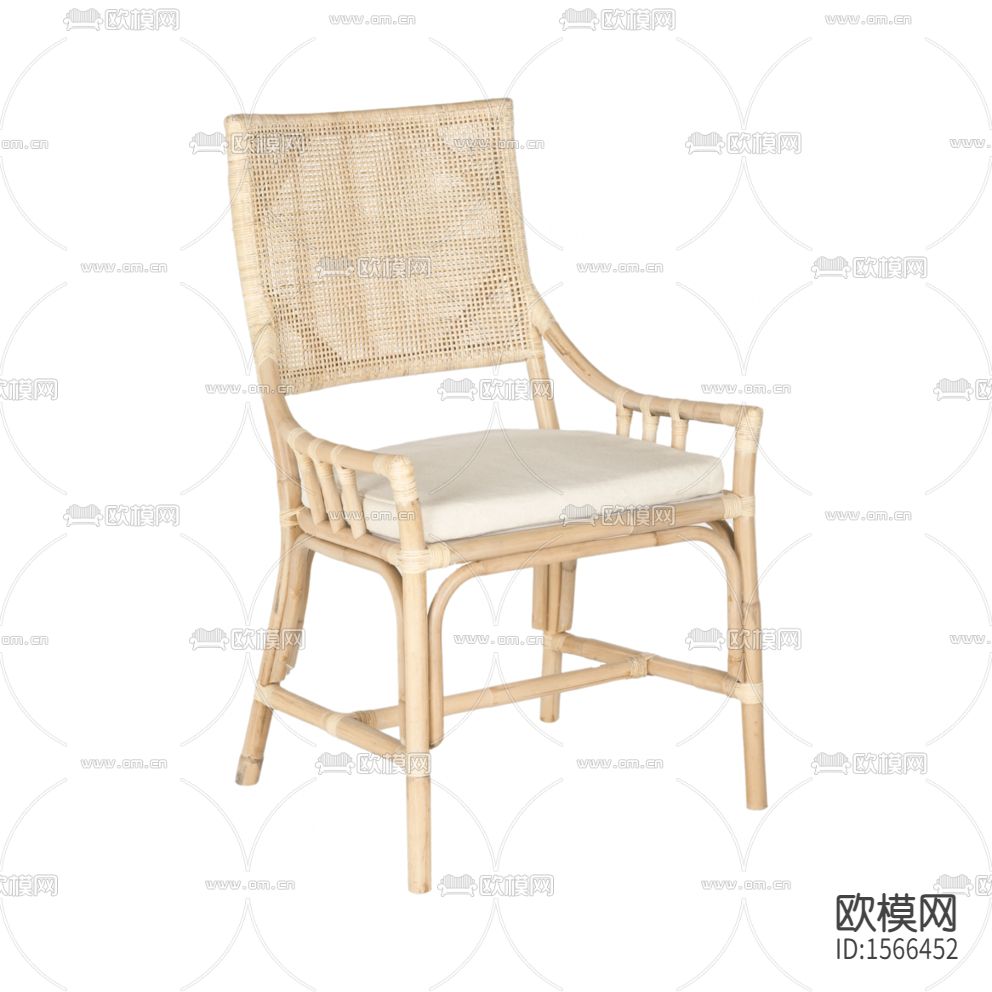 日式简约实木藤编布艺休闲椅下载