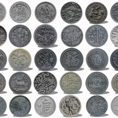  中式圆形砖雕2d组件su模型 