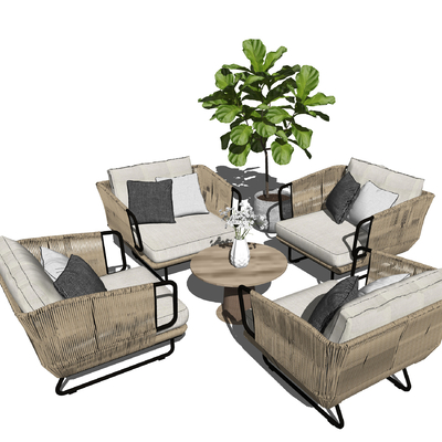  现代户外休闲沙发su模型 