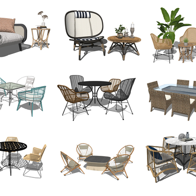  现代户外藤椅su模型 