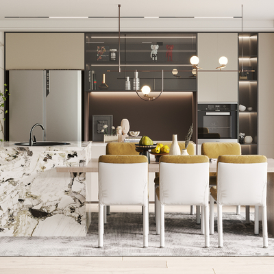 轻奢中岛餐厅3d模型