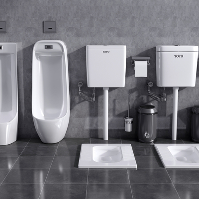  现代小便斗蹲便器冲水箱su模型 