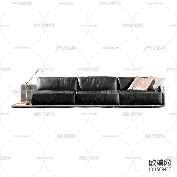 现代简约黑色皮革三人沙发下载