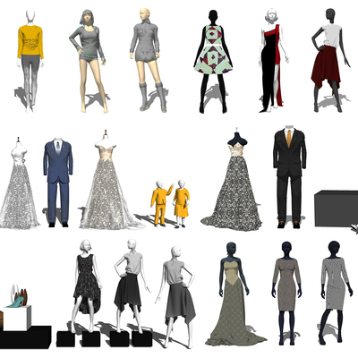  现代服装模特su模型 