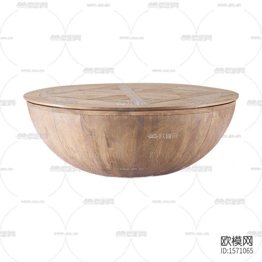 北欧复古做旧实木圆形茶几
