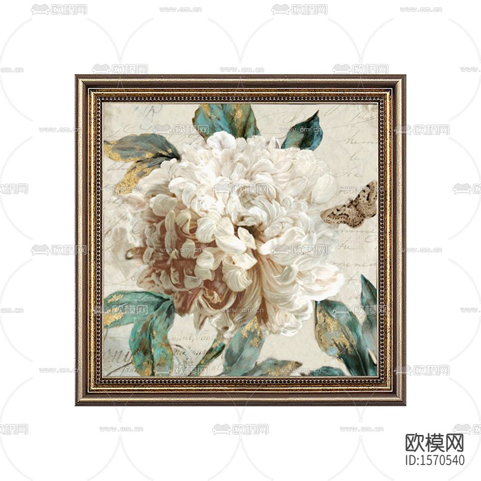 美式古典实木画框白色牡丹花油画下载