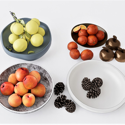  现代柠檬桃子苹果松子水果su模型 