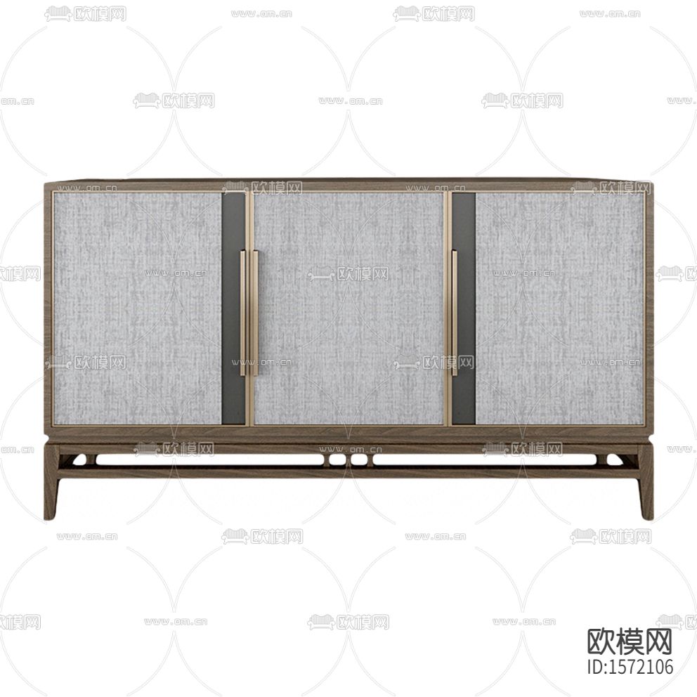 新中式禅意实木布艺饰面不锈钢边柜下载