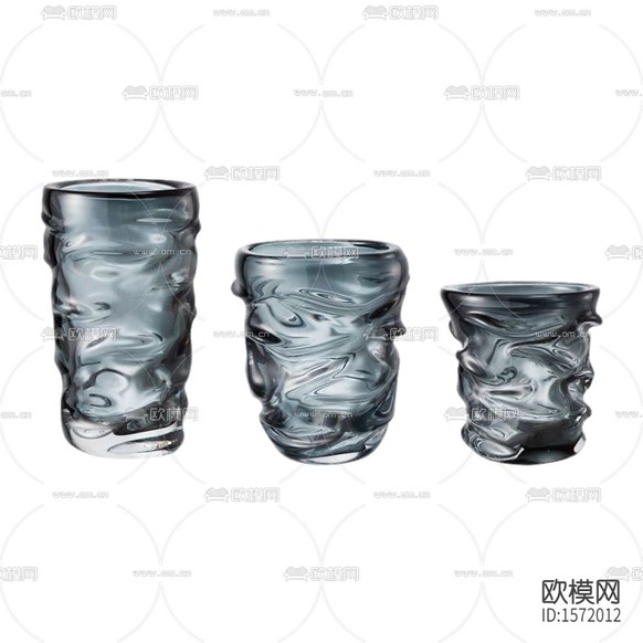 現(xiàn)代簡約藍(lán)色玻璃水波紋花瓶下載