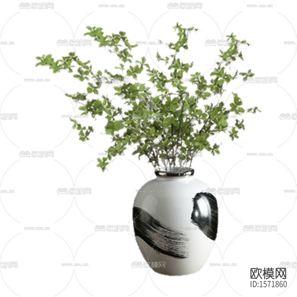 新中式禅意白色陶瓷水墨纹理花瓶摆放绿植