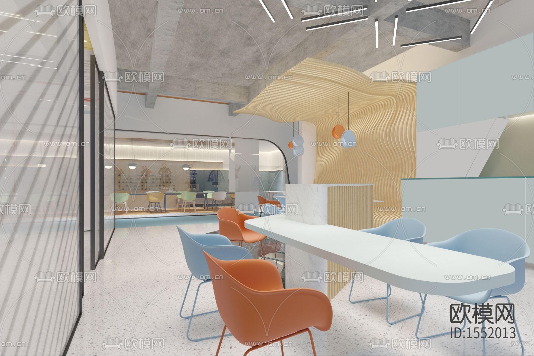 办公楼cad效果图施工图下载（渲染图4）